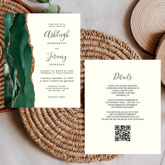 Papier Budget Emerald Green Gold Ivory QR Code Mariage