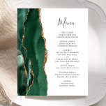 Papier Budget Emerald Green Gold Mariage<br><div class="desc">Le bord gauche de cet élégant menu mariage moderne comporte une bordure d'aquarelle vert émeraude bordée d'une parties scintillant en faux or. Le texte personnalisable combine un script d'écriture manuscrite grise de fusain blanc et des polices de cuivre sur un arrière - plan blanc. L'envers est assorti d'une agate vert...</div>