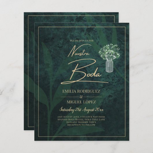 Papier Budget Emerald Green Gold Modern Wedding Invitatio (Devant / Derrière)