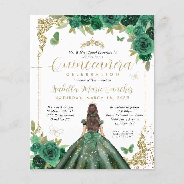 Papier Budget Emerald Green Gold Princess Quinceañera (Devant)