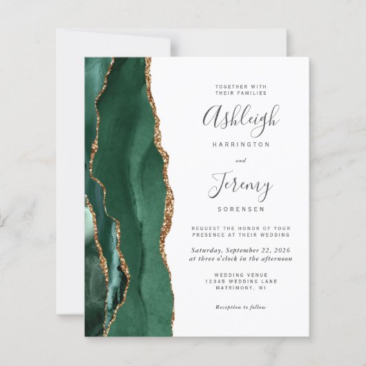Papier Budget Emerald Green Gold QR Code de mariage Invit (Devant)