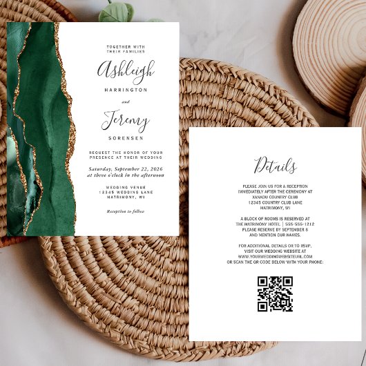 Papier Budget Emerald Green Gold QR Code de mariage Invit