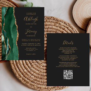 Papier Budget Emerald Green Gold QR Code de mariage Invit