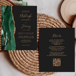 Papier Budget Emerald Green Gold QR Code de mariage Invit