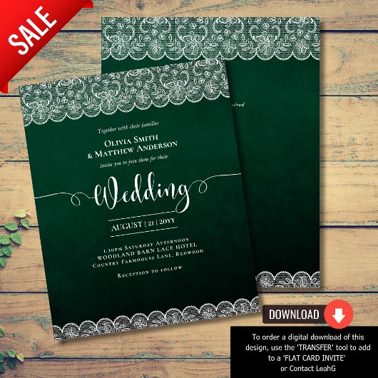 Papier BUDGET Emerald Green Lace Blanche Rustique Mariage