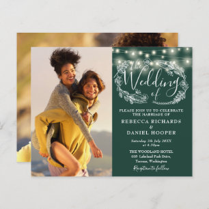 Papier Budget Emerald Green Lights 2 Photo Wedding Invita