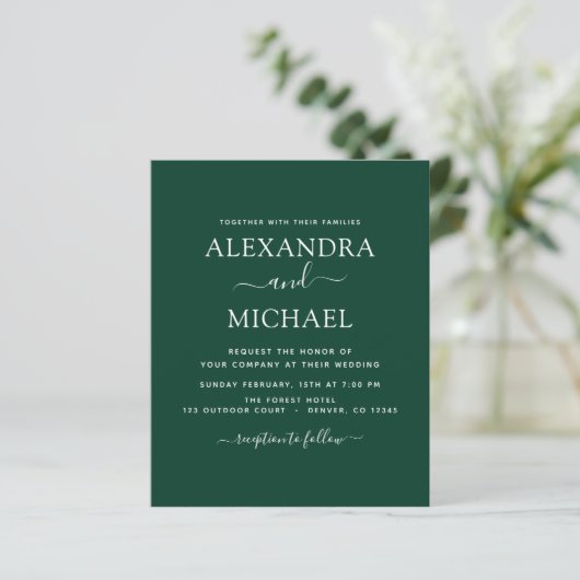 Papier Budget Emerald Green Mariage Typographie moderne (Debout devant)