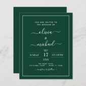 Papier Budget Emerald Green Mariage Typographie moderne (Devant / Derrière)