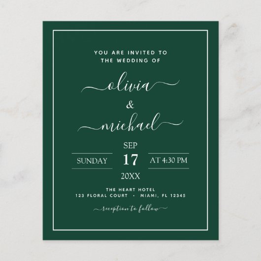 Papier Budget Emerald Green Mariage Typographie moderne (Devant)