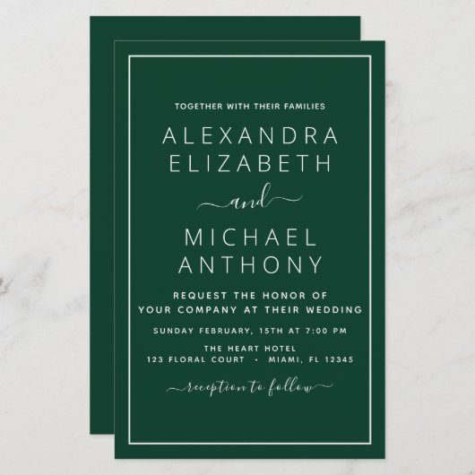 Papier Budget Emerald Green Mariage Typographie moderne (Devant / Derrière)