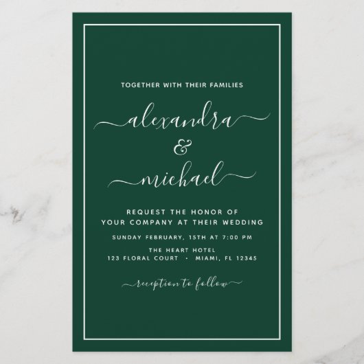Papier Budget Emerald Green Mariage Typographie moderne (Devant)