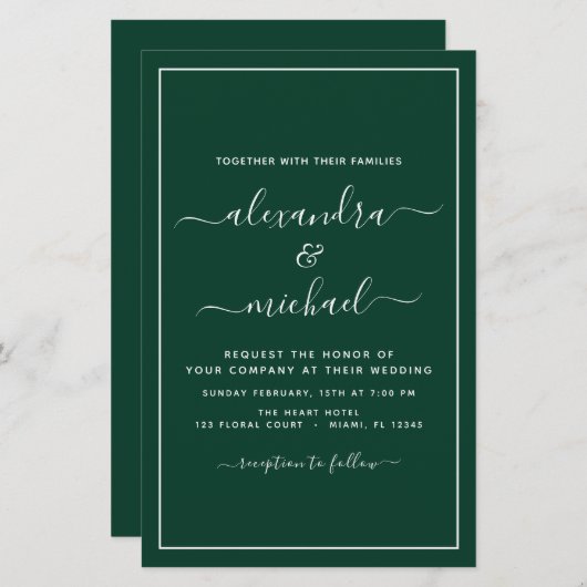 Papier Budget Emerald Green Mariage Typographie moderne (Devant / Derrière)