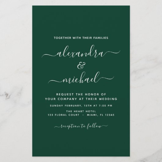 Papier Budget Emerald Green Mariage Typographie moderne (Devant)