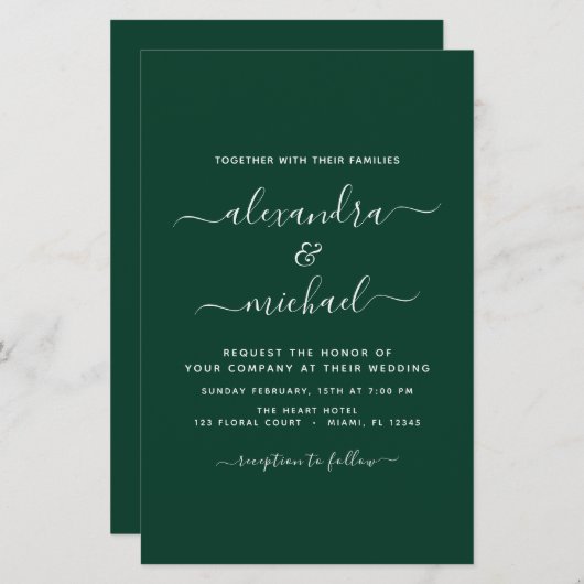 Papier Budget Emerald Green Mariage Typographie moderne (Devant / Derrière)