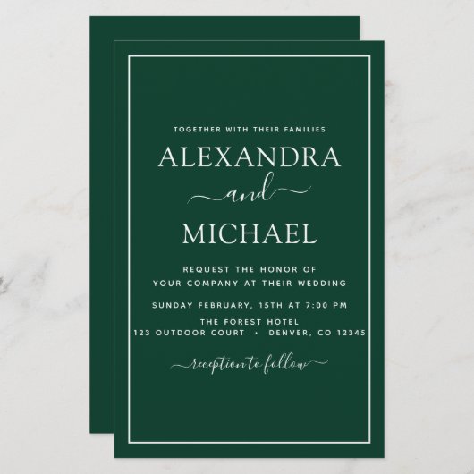 Papier Budget Emerald Green Mariage Typographie moderne (Devant / Derrière)