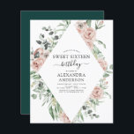 Papier Budget Emerald Green Sweet sixteen fête d'annivers<br><div class="desc">Budget Dusty Rose,  Dusty Rose,  Emerald Green,  Sage Green Roses floraux et Eucalyptus Botanical Greenery Aquarelle Printemps ou Sweet sixteen d'été Invitations de fête d'anniversaire - comprend une belle et élégante typographie script avec des fleurs tropicales modernes et la verdure pour la fête spéciale douce 16.</div>