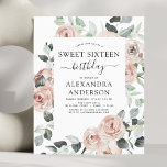 Papier Budget Emerald Green Sweet sixteen fête d'annivers<br><div class="desc">Budget Dusty Rose,  Dusty Rose,  Emerald Green et Sage Green Roses floraux et Eucalyptus Botanical Greenery Aquarelle Printemps ou Sweet sixteen d'été Invitations de fête d'anniversaire - comprend une belle et élégante typographie de script avec des fleurs tropicales modernes et la verdure pour la fête spéciale douce 16.</div>