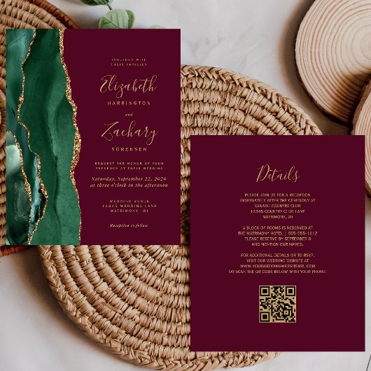 Papier Budget Émeraude Agate Bourgogne Code QR Mariage