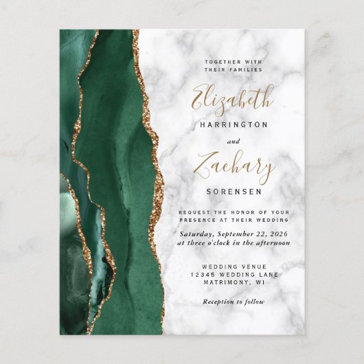 Papier Budget Émeraude Vert Agate Marbre Mariage (Devant)