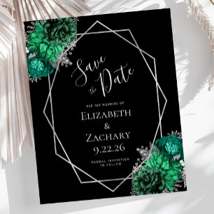 Papier Budget Émeraude Vert Argent Floral Mariage Noir