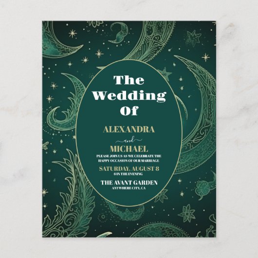 Papier Budget Émeraude Vert Or Céleste Mariage (Devant)