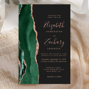 Papier Budget Émeraude Vert Rose Or Agate Sombre Mariage