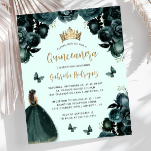 Papier Budget Émeraude Verte Or Floral Quinceañera