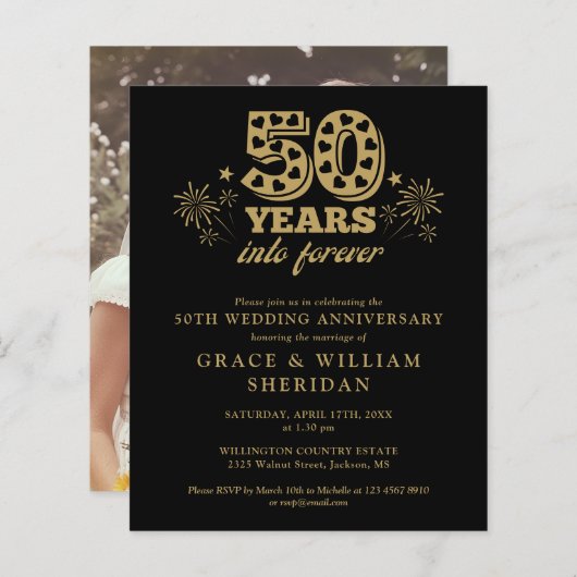 Papier Budget en Forever 50e anniversaire Invitation phot (Devant / Derrière)