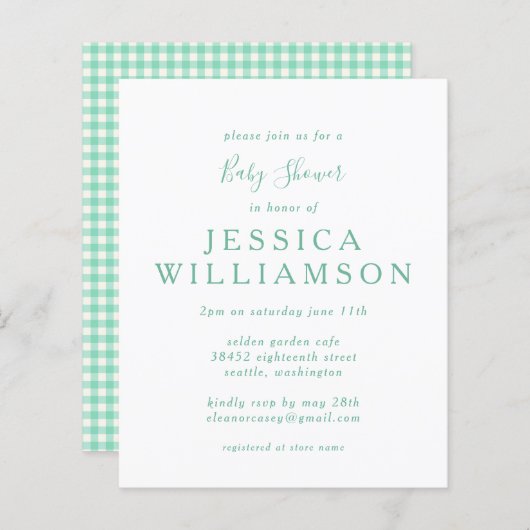 Papier Budget En vichy prévu dans le Baby shower vert à l (Devant / Derrière)