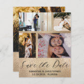 Papier Budget Enregistrer la date 4 Photo Gold Invitation (Devant / Derrière)