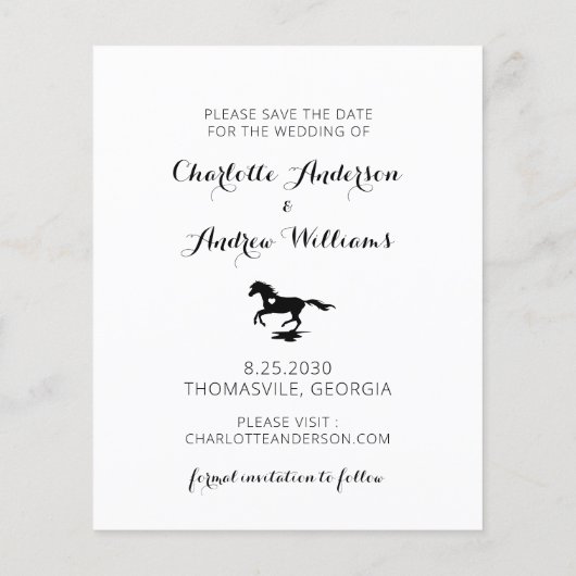 Papier Budget Enregistrer La Date Photo Mariage Cheval (Dos)