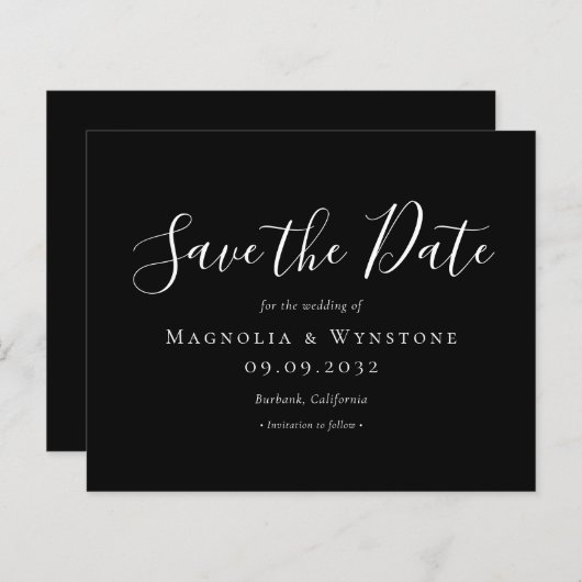 Papier BUDGET Enregistrer la date | Script noir blanc (Devant / Derrière)