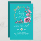 Papier BUDGET Enregistrer les dates Magenta Floral Wreath (Devant / Derrière)