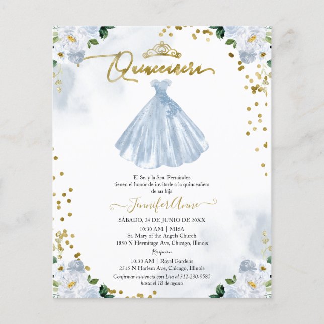 Papier Budget espagnol Quinceanera Invitation Floral (Devant)