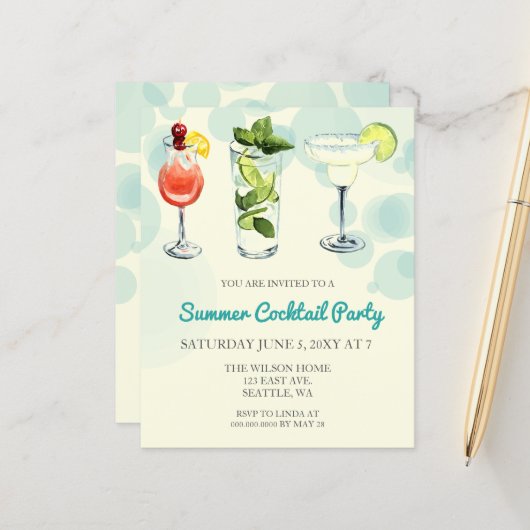 Papier Budget Été Cocktail Invitations (Devant/Arrière en situation)