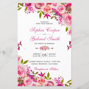 Papier Budget Été Faire-part de mariage Floral Rose Chaud