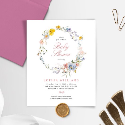 Papier Budget Été Fleurs sauvages Baby shower Invitation