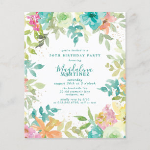 Papier Budget été floral 50e anniversaire Invitation