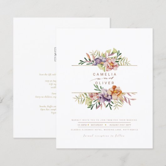 Papier Budget Été Floral Mariage Inviter QR Code RSVP (Devant / Derrière)