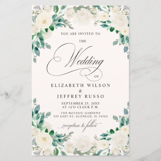 Papier Budget Été Printemps ivoire Floral Mariage Invitat (Devant)