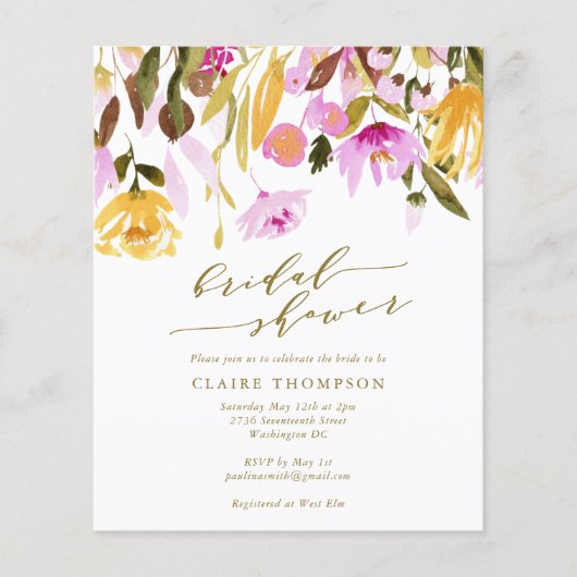 Papier Budget Été rose Fête des mariées d'aquarelle flora (Devant)