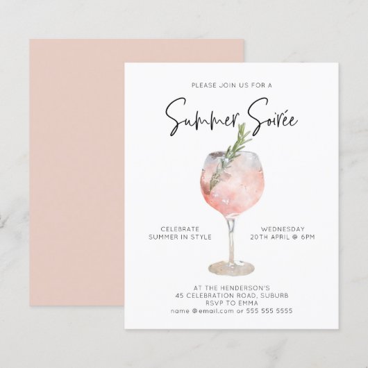 Papier Budget Été Soiree Boissons Cocktail Party Rose (Devant / Derrière)