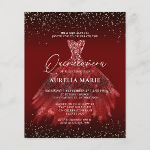 Papier BUDGET Étincelle Or Rouge princesse robe Quinceane