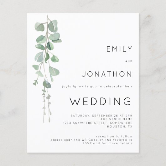 Papier Budget Eucalyptus 3 Photos QR Code Mariage Invitat (Devant)