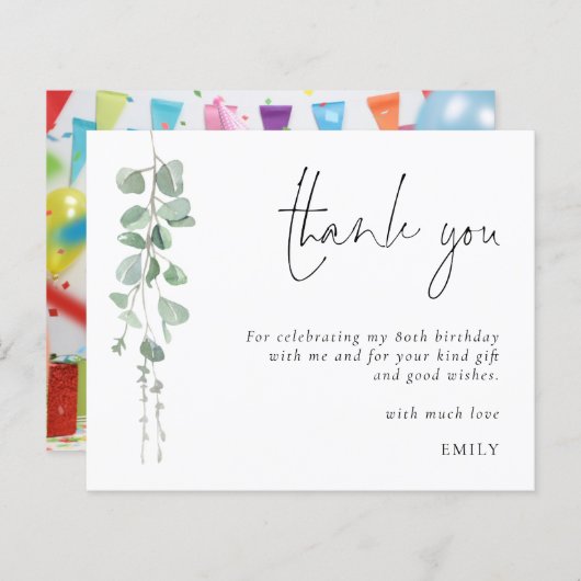 Papier Budget Eucalyptus 80e anniversaire Merci photo (Devant / Derrière)