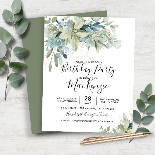 Papier Budget Eucalyptus Anniversaire Fête Invitation