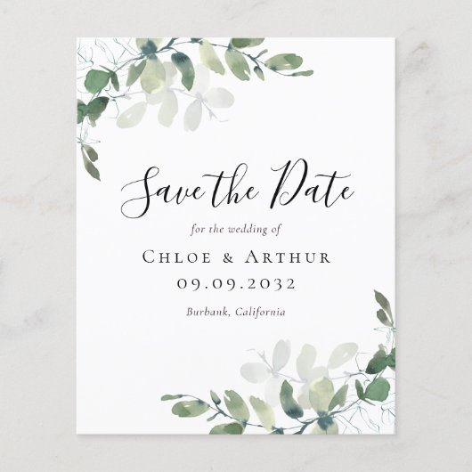 Papier BUDGET Eucalyptus Aquarelle Mariage Enregistrer La (Devant)