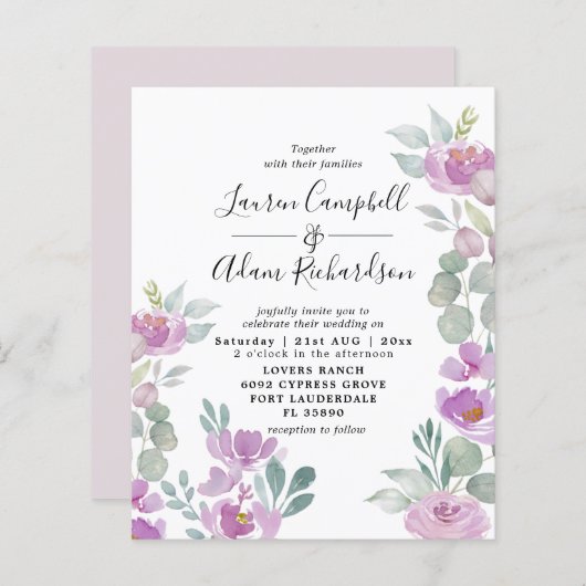 Papier Budget Eucalyptus Aquarelle Pink Mariage Invitatio (Devant / Derrière)