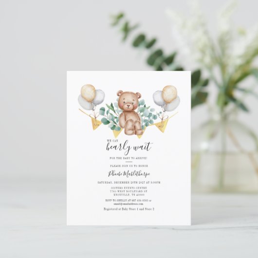 Papier Budget Eucalyptus Baby shower vert Invitation (Debout devant)