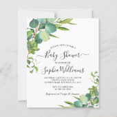 Papier Budget Eucalyptus Baby shower vert Invitation (Devant)